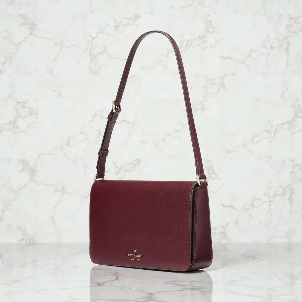 Kate Spade Staci Flap Shoulder Bag Purse in Grenache Leather KF371